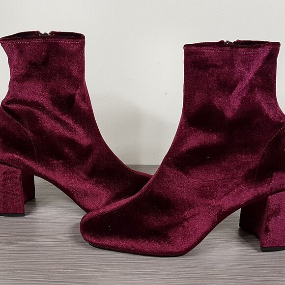 Jeffrey Campbell Cienega Zip Ankle Boot, Burgundy Velvet, Womens Size 10 - Picture 7 of 9